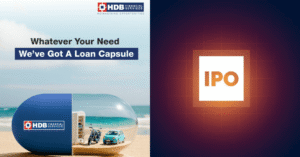 Indian investor analyzing HDB Financial Services IPO details with stock charts and rupee notes